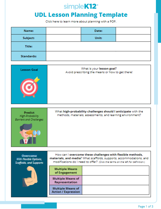 UDL Lesson Planning Template with a POP